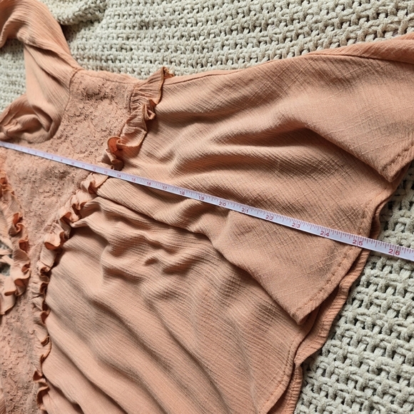ODDY | Large | Peach Floral Lace Ruffle Babydoll Top - Picture 9 of 9